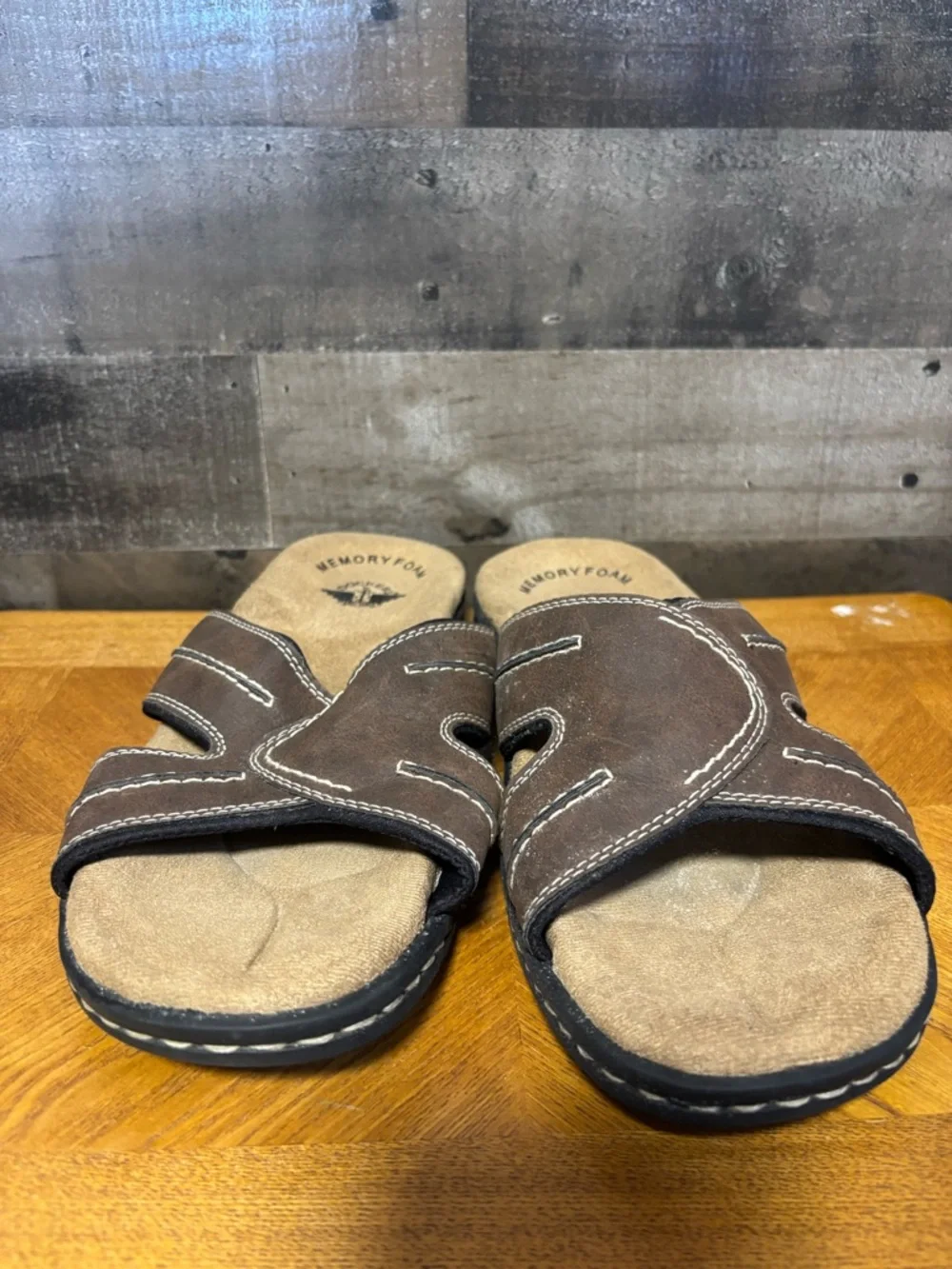 Dockers Men's Brown Slide Sandals with Contrast Stitching 9